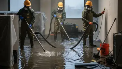 Water damage crew repairing burst pipe cleanup in Palmdale, CA home