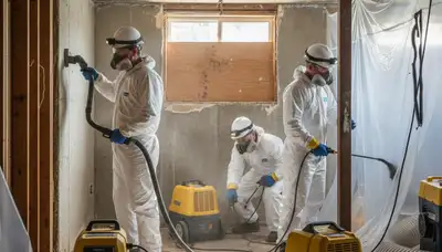 Mold removal technician inspecting water damage in Palmdale, CA home